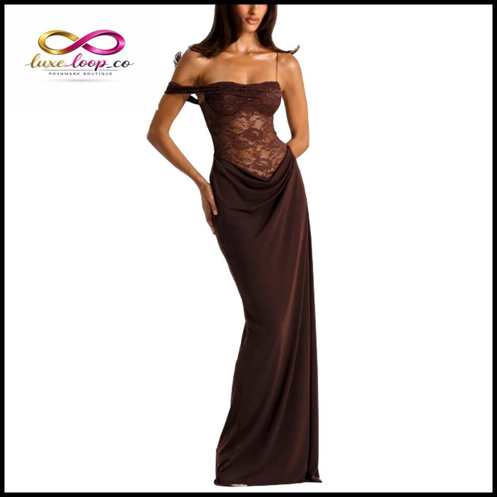 Sexy Lace Maxi Dress Backless Spaghetti Strap Formal Wedding Guest Bodycon